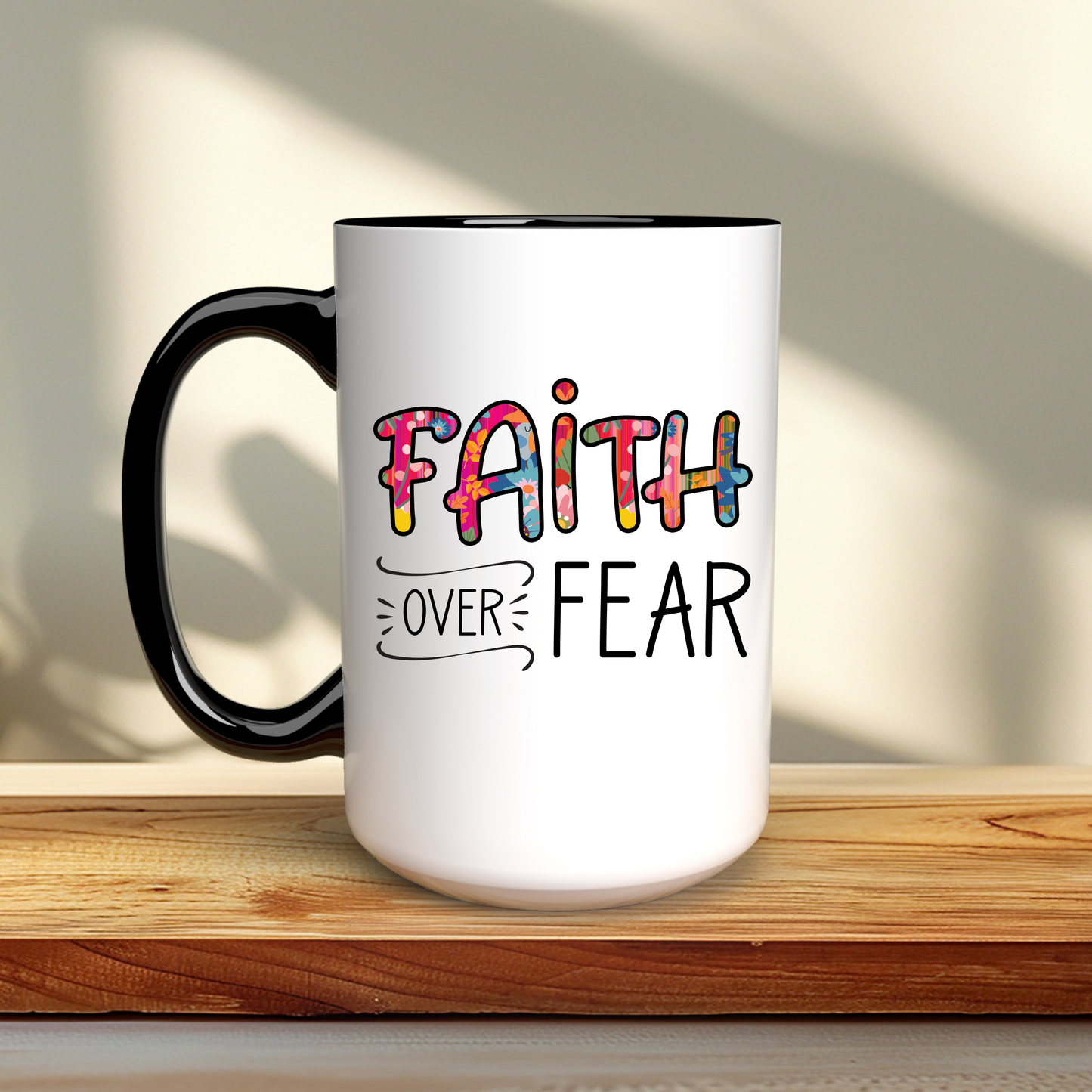 “Faith Over Fear” Coffee Mug – 15oz Colorful Christian Mug for Daily Encouragement
