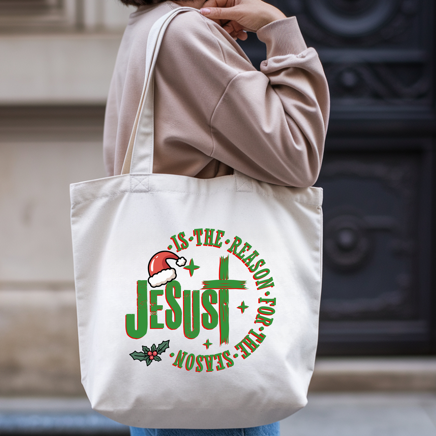 “Jesus Is The Reason For The Season” Christmas Tote Bag – Faith-Based Holiday Gift