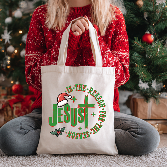 “Jesus Is The Reason For The Season” Christmas Tote Bag – Faith-Based Holiday Gift