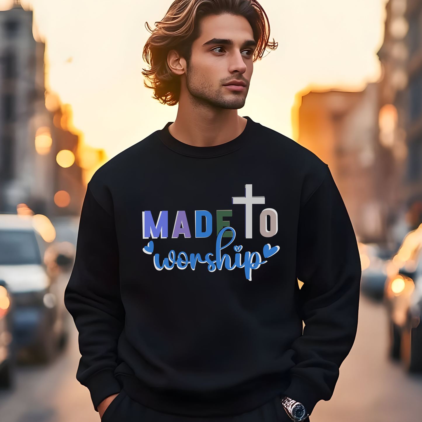 Made To Worship Christian Sweatshirt | Bold Faith Statement Crewneck Unisex Sweatshirt