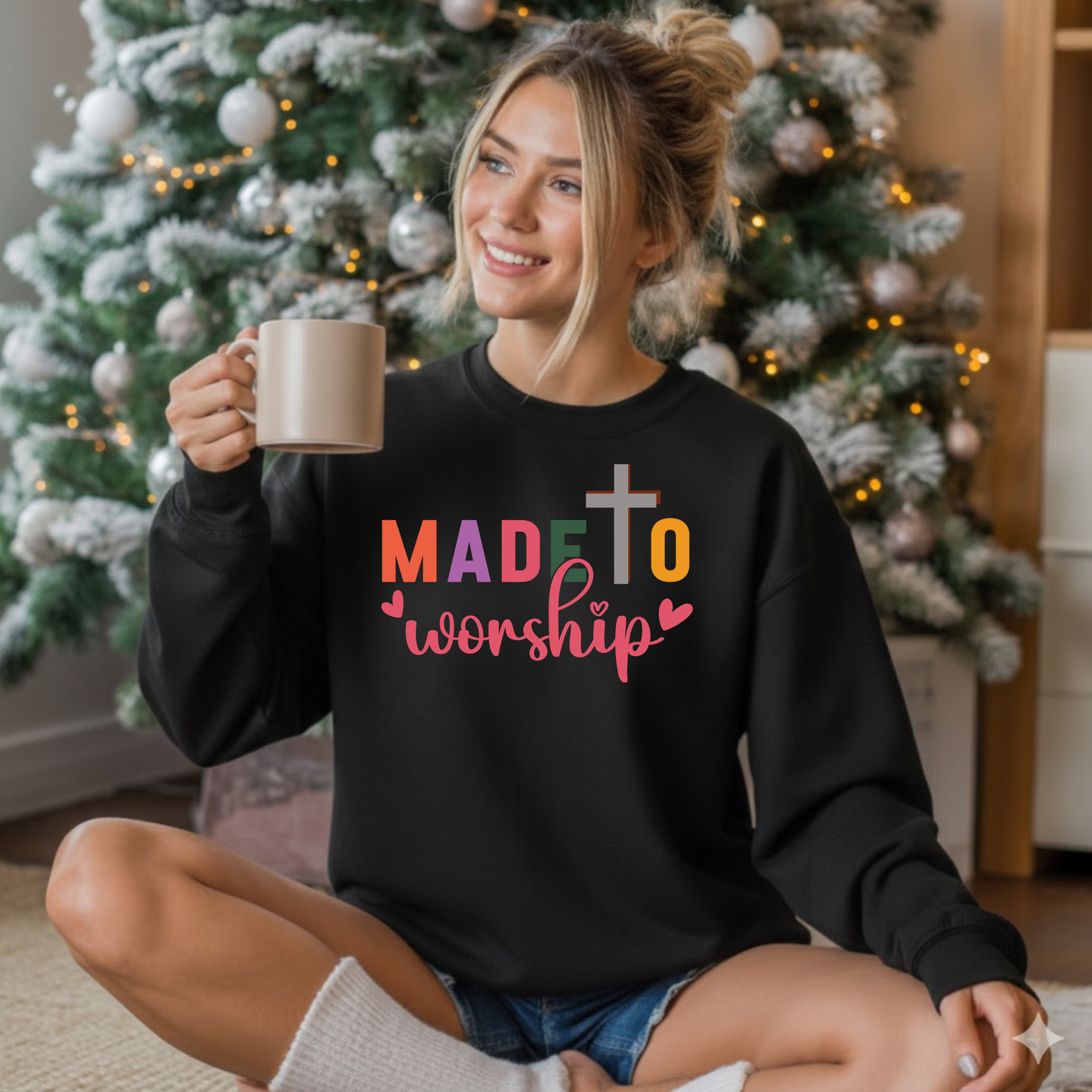 Made To Worship Christian Sweatshirt | Bold Faith Statement Crewneck Unisex Sweatshirt