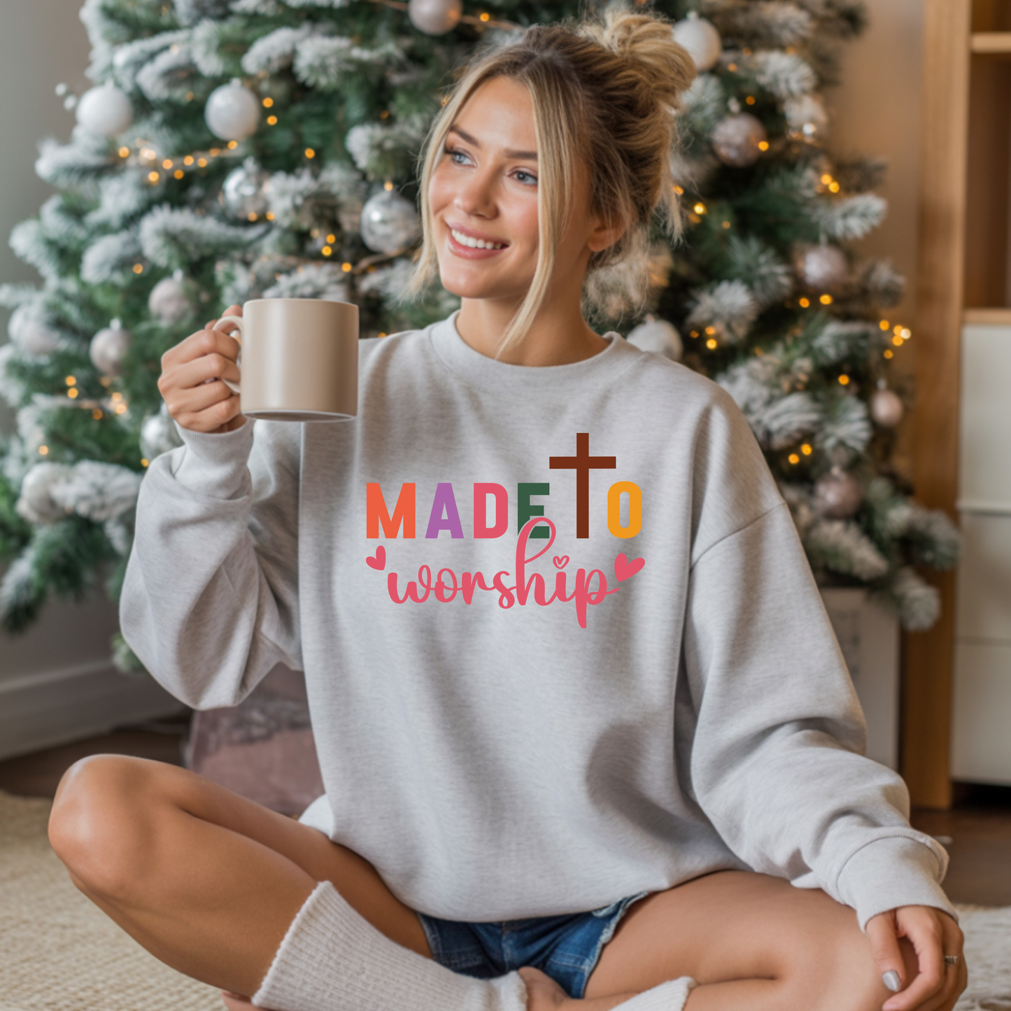 Made To Worship Christian Sweatshirt | Bold Faith Statement Crewneck Unisex Sweatshirt