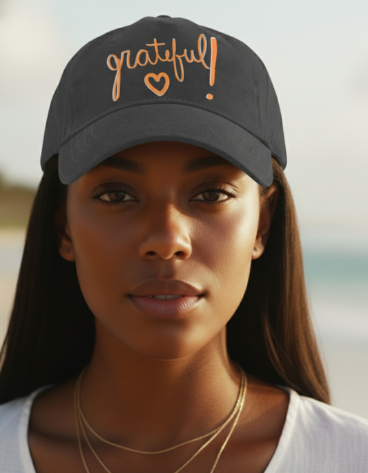Grateful! Black Baseball Cap – Inspirational Adjustable Hat | Teem-J Inc Ottawa