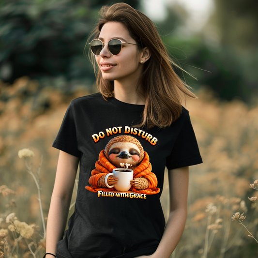 Do Not Disturb – Filled With Grace Christian Sloth T-Shirt | Faith-Based Graphic Tee | Cozy Inspirational Shirt