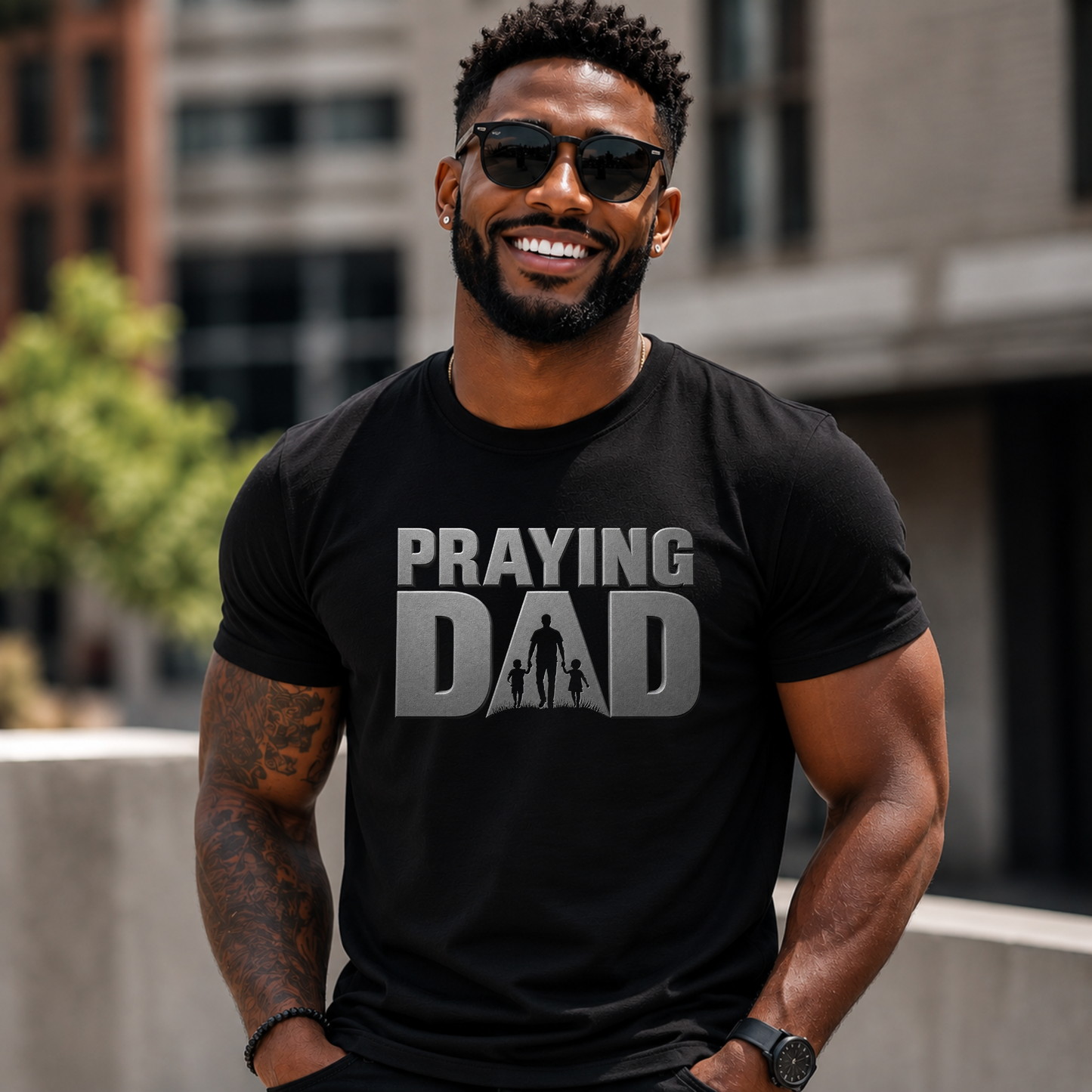 Praying Dad™ Christian T-Shirt | Faith-Based Father's Shirt | Christian Dad Gift