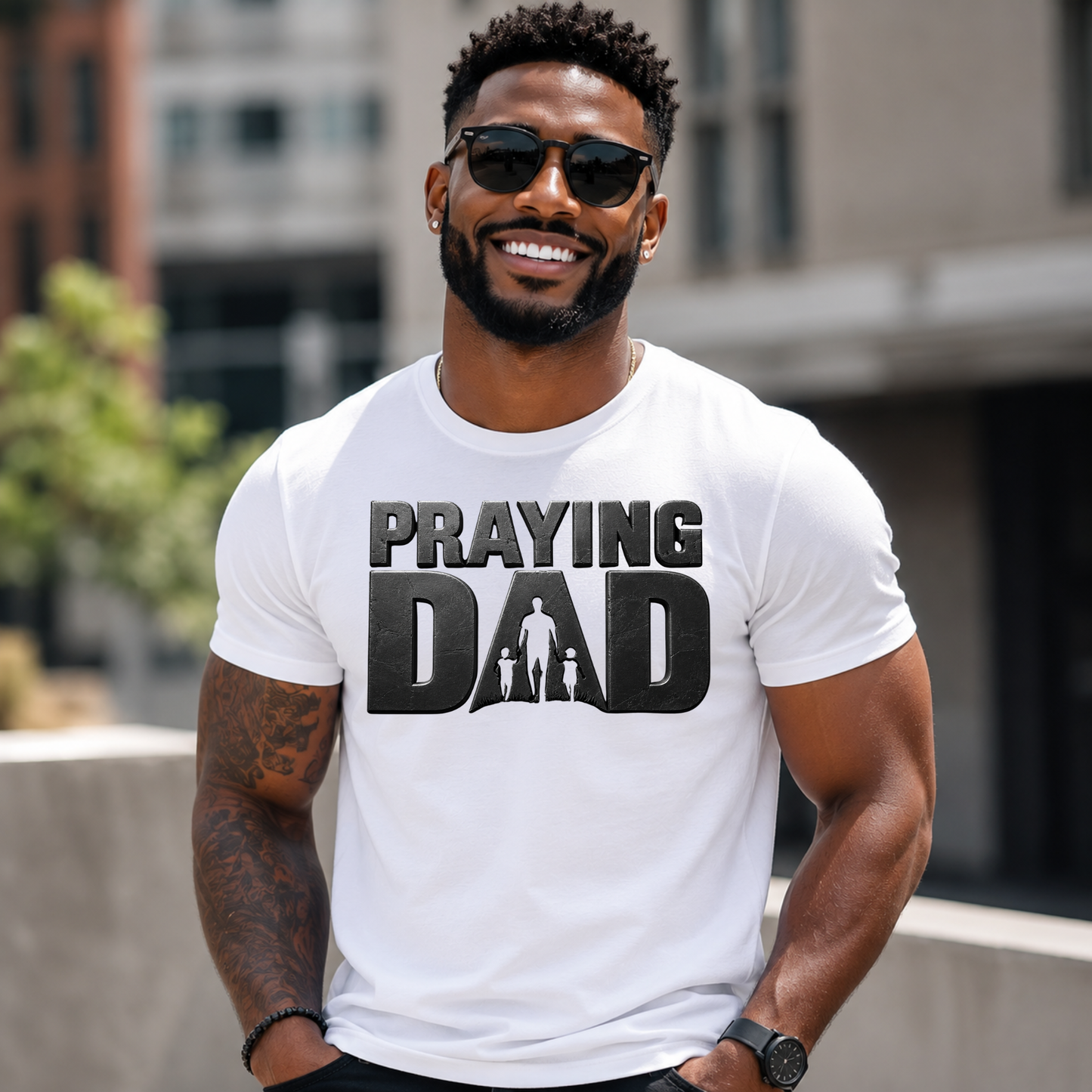 Praying Dad™ Christian T-Shirt | Faith-Based Father's Shirt | Christian Dad Gift